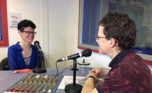 Photo of Jamie Veitch Interviewing Madge Woollard in the Sheffield Live radio studio